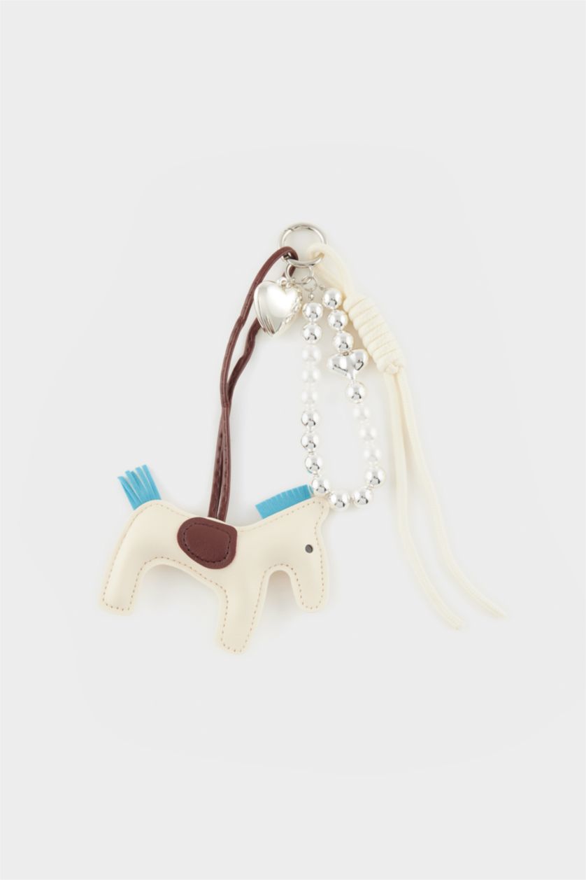 Kadın Karma Bej Lucky Horse Charm Suni Deri Charm Anahtarlık