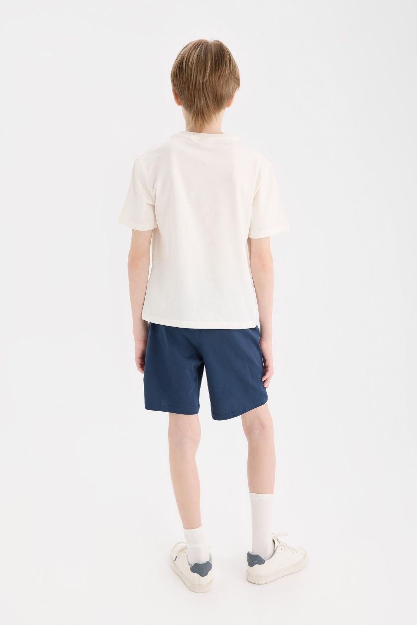 Мальчики и подростки Бежевый Новый комплект пижамы для мальчиков: верх с короткими рукавами и низ-шорты с эластичной талией, для мальчиков