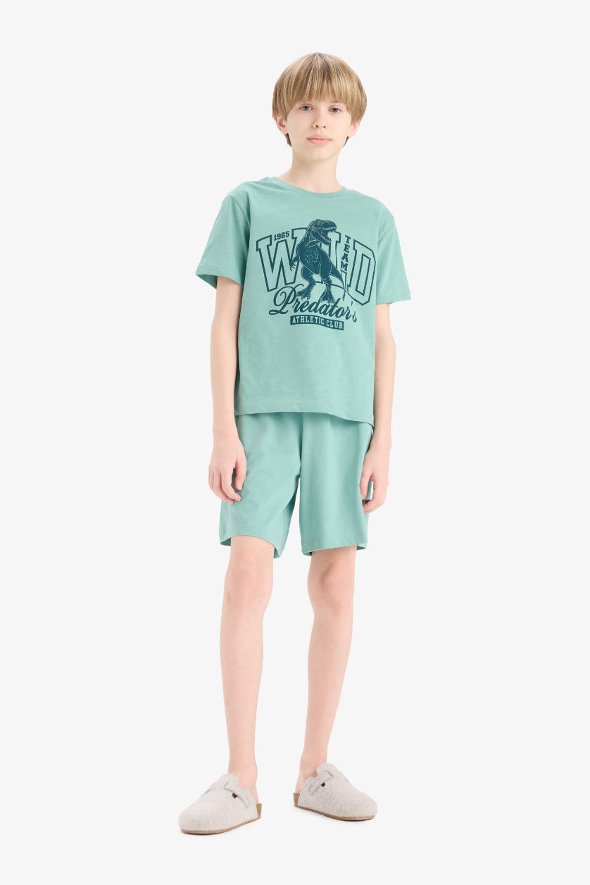Мальчики и подростки Зеленый Комплект пижам для малышей: футболка с коротким рукавом и шорты с эластичной талией