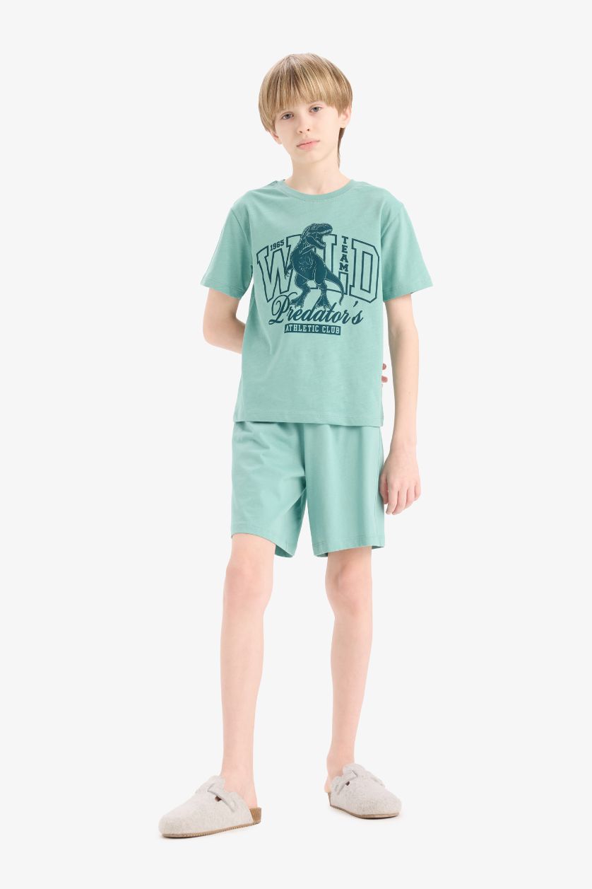 Мальчики и подростки Зеленый Комплект пижам для малышей: футболка с коротким рукавом и шорты с эластичной талией
