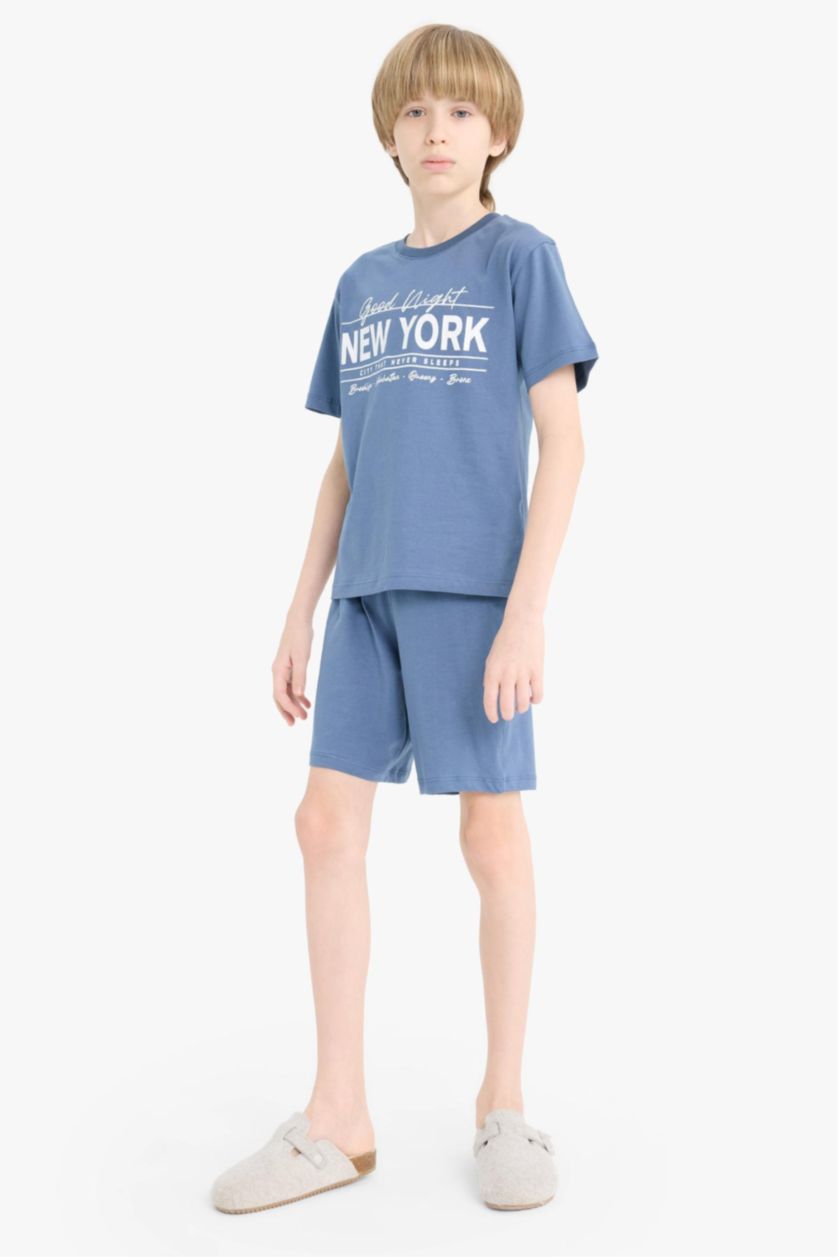 Erkek Çocuk - Genç Erkek İndigo Erkek Çocuk Pijama Takımı Baskılı Kısa Kollu Tişört Beli Lastikli Şort
