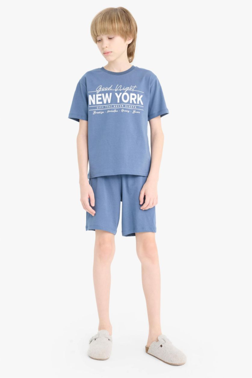 Erkek Çocuk - Genç Erkek İndigo Erkek Çocuk Pijama Takımı Baskılı Kısa Kollu Tişört Beli Lastikli Şort