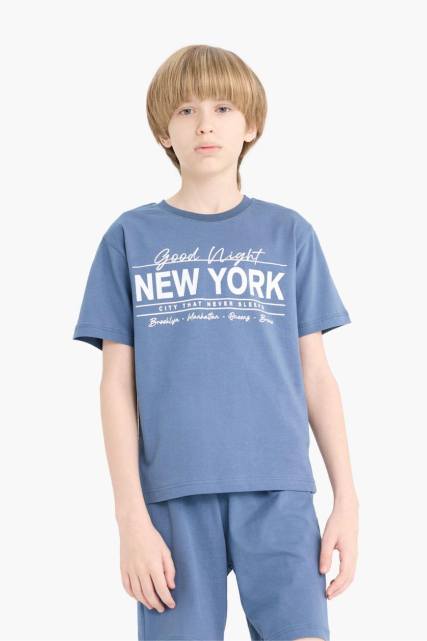 Erkek Çocuk - Genç Erkek İndigo Erkek Çocuk Pijama Takımı Baskılı Kısa Kollu Tişört Beli Lastikli Şort