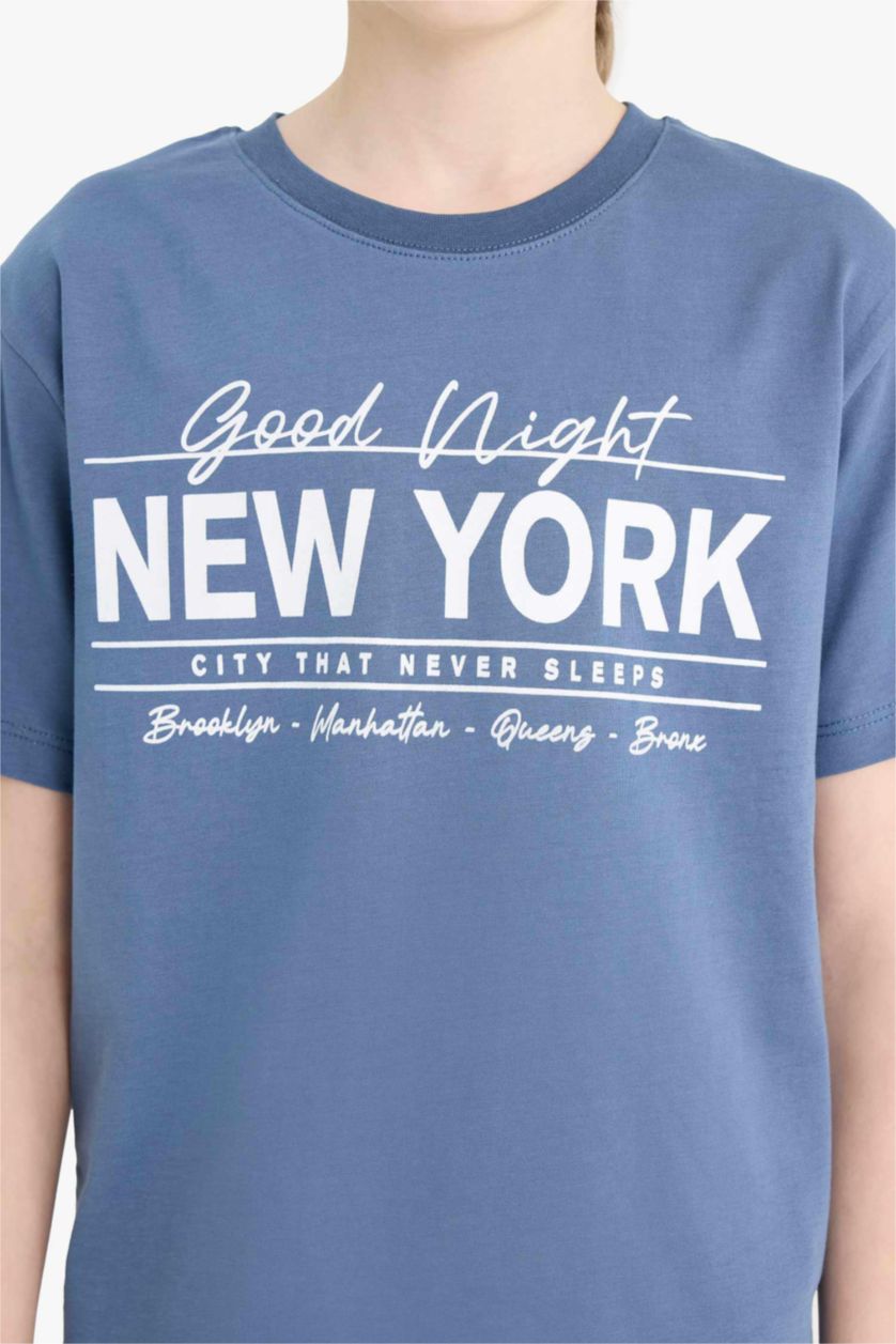 Erkek Çocuk - Genç Erkek İndigo Erkek Çocuk Pijama Takımı Baskılı Kısa Kollu Tişört Beli Lastikli Şort