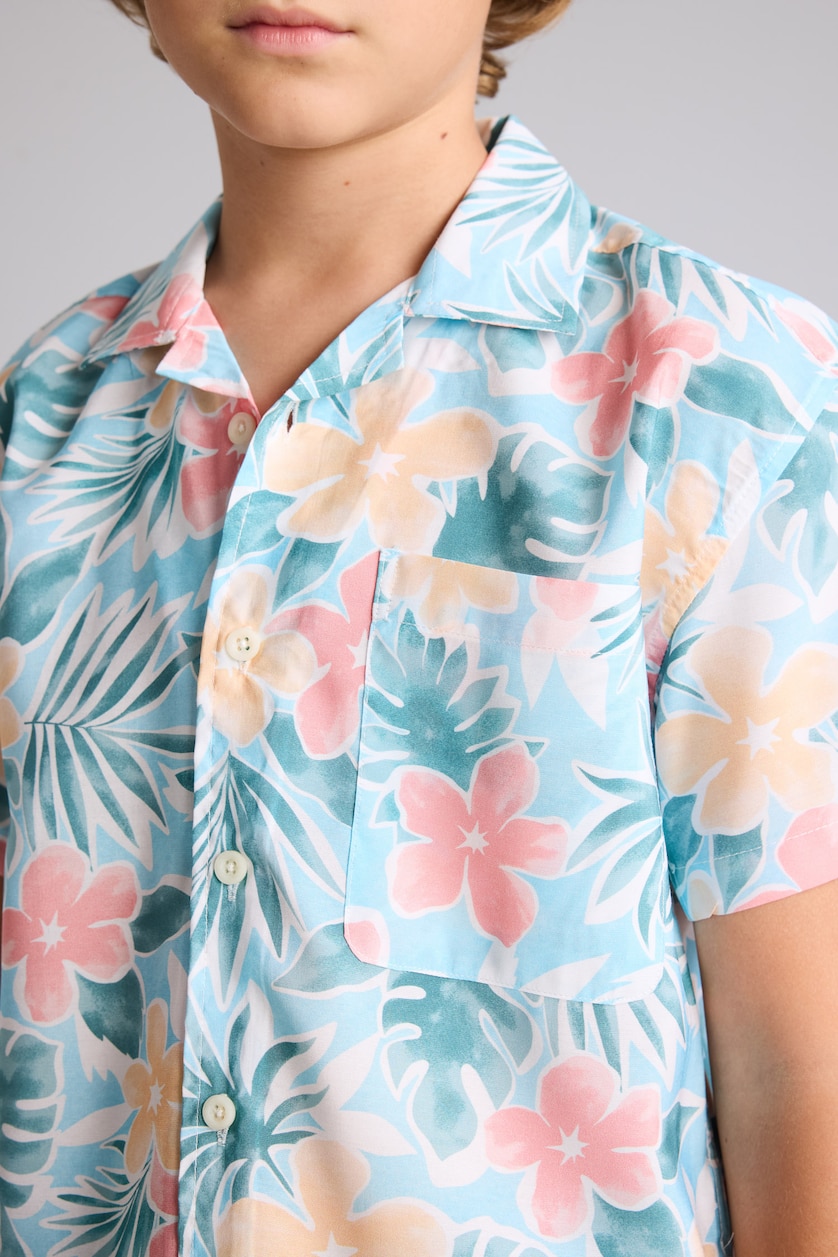 Boys & Teens Light Blue Boy Oversize Polo Neck Patterned Cotton Shirt