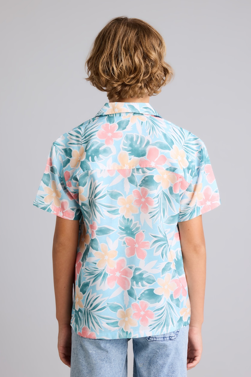 Boys & Teens Light Blue Boy Oversize Polo Neck Patterned Cotton Shirt