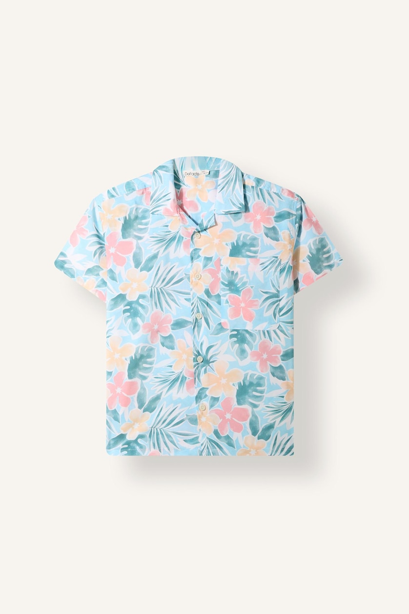 Boys & Teens Light Blue Boy Oversize Polo Neck Patterned Cotton Shirt