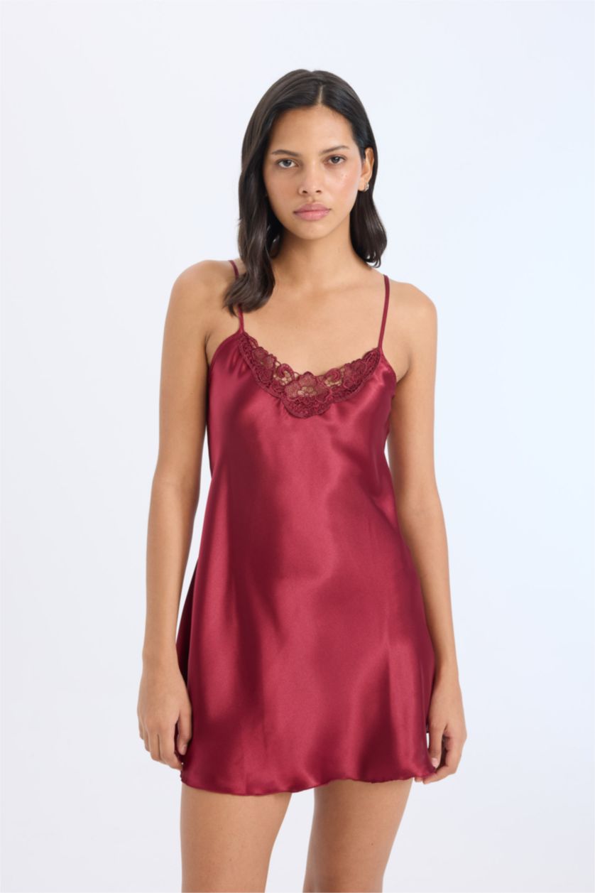 WOMAN Bordeaux Satin Woven Dress