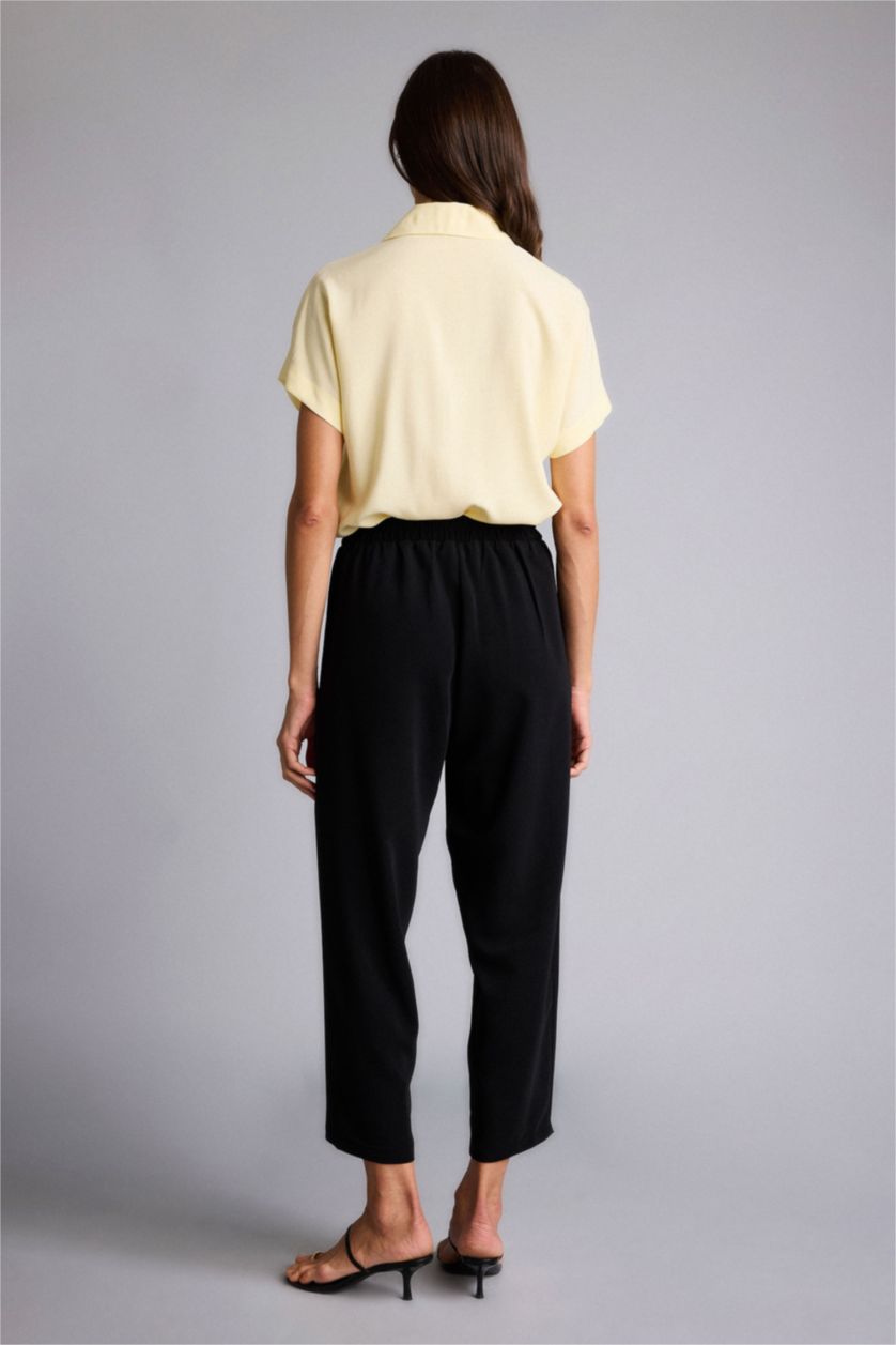 Kadın Siyah Carrot Fıt Yüksek Bel Düz Paça Krep Pantolon