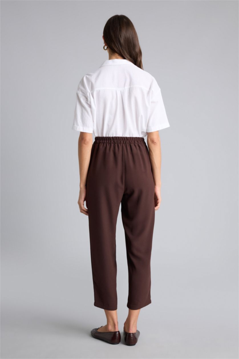 Kadın Kahve Carrot Fıt Yüksek Bel Krep Pantolon