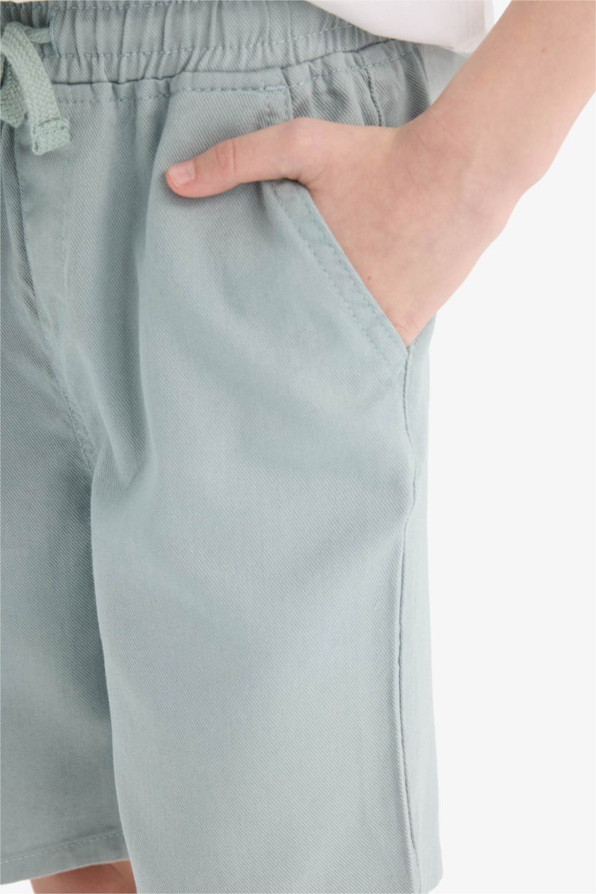 Erkek Çocuk - Genç Erkek Gri Beli Lastikli Gabardin Şort Erkek Çocuk