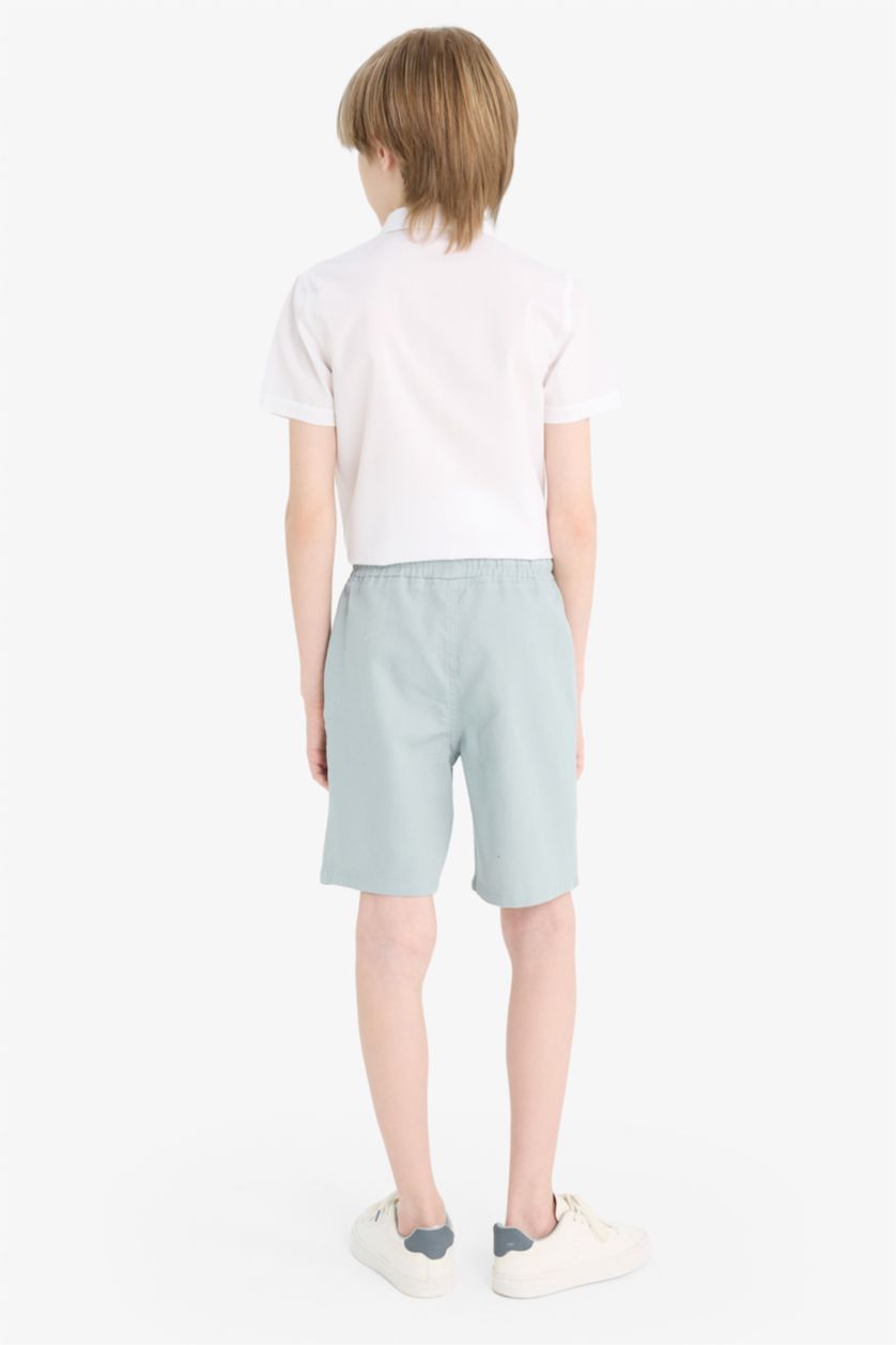 Erkek Çocuk - Genç Erkek Gri Beli Lastikli Gabardin Şort Erkek Çocuk