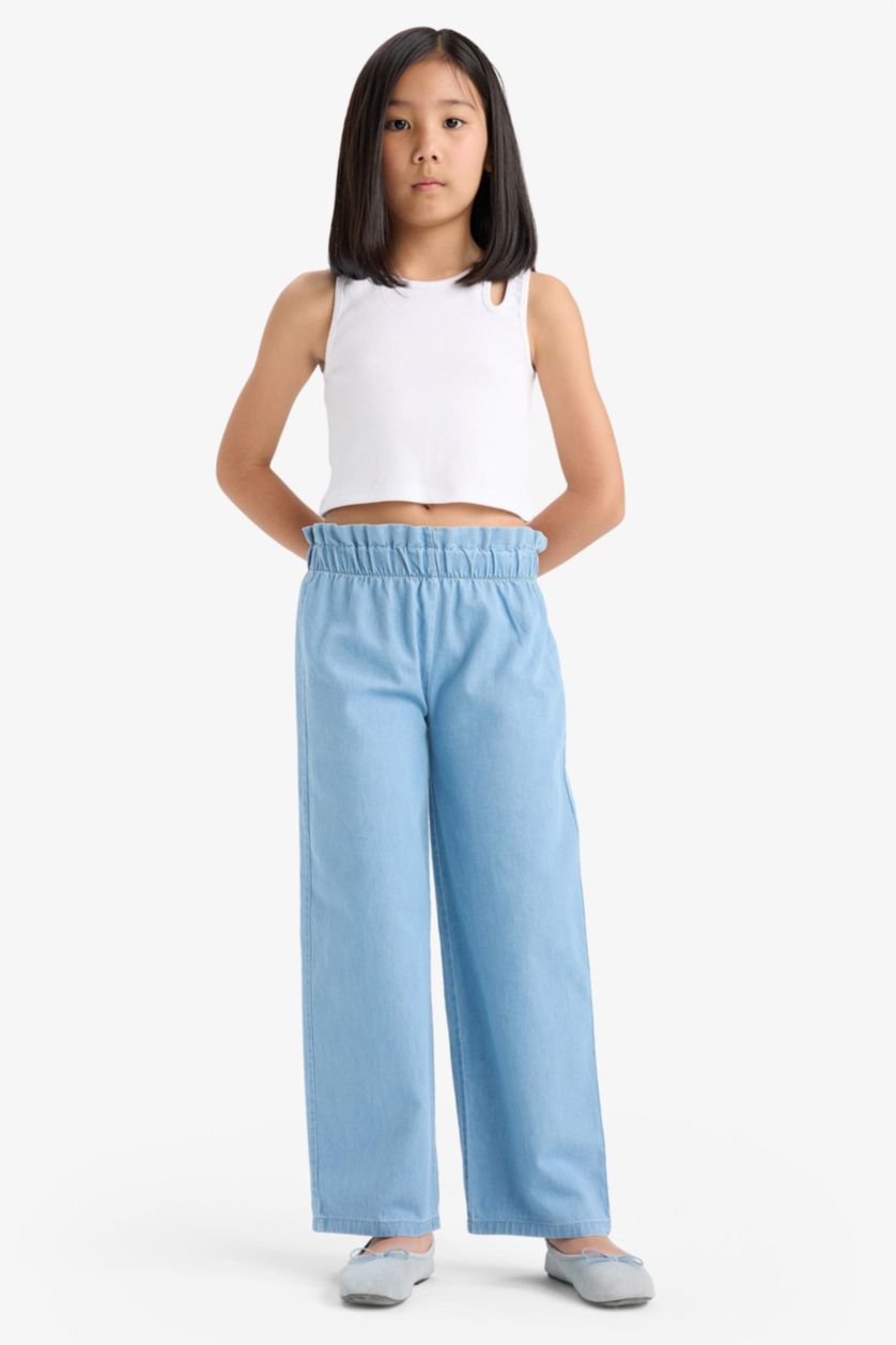 Kız Çocuk - Genç Kız Açık Mavi Wide Leg Jean Pantolon Kız Çocuk
