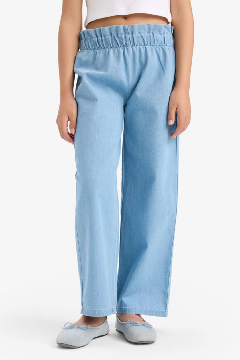 Kız Çocuk - Genç Kız Açık Mavi Wide Leg Jean Pantolon Kız Çocuk