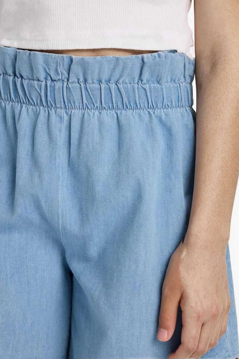 Kız Çocuk - Genç Kız Açık Mavi Beli Lastikli Jean Şort Kız Çocuk