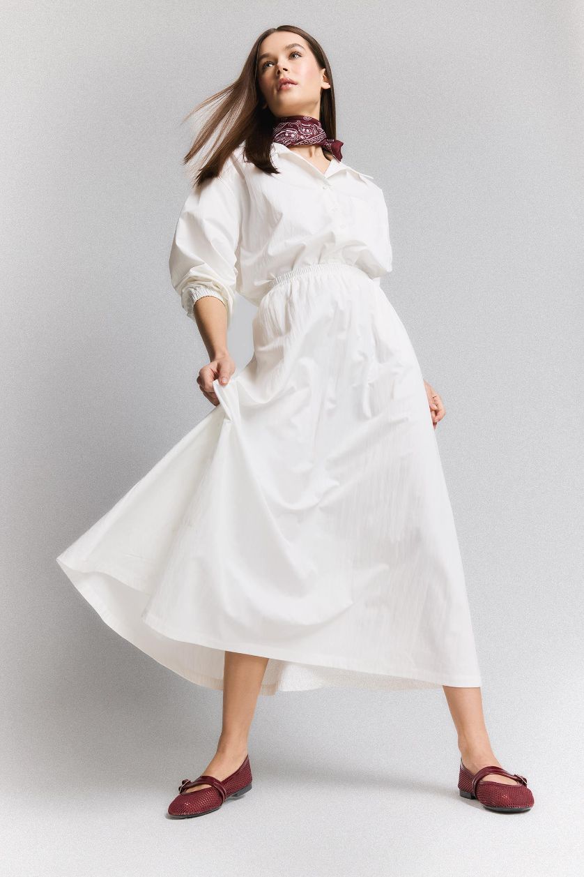 نساء بيج فاتح تنورة طويلة قصة A بخصر عالي