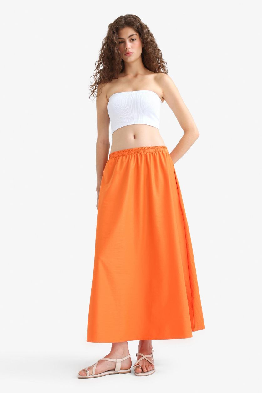 WOMAN Orange A Cut High Waist Maxi Skirt