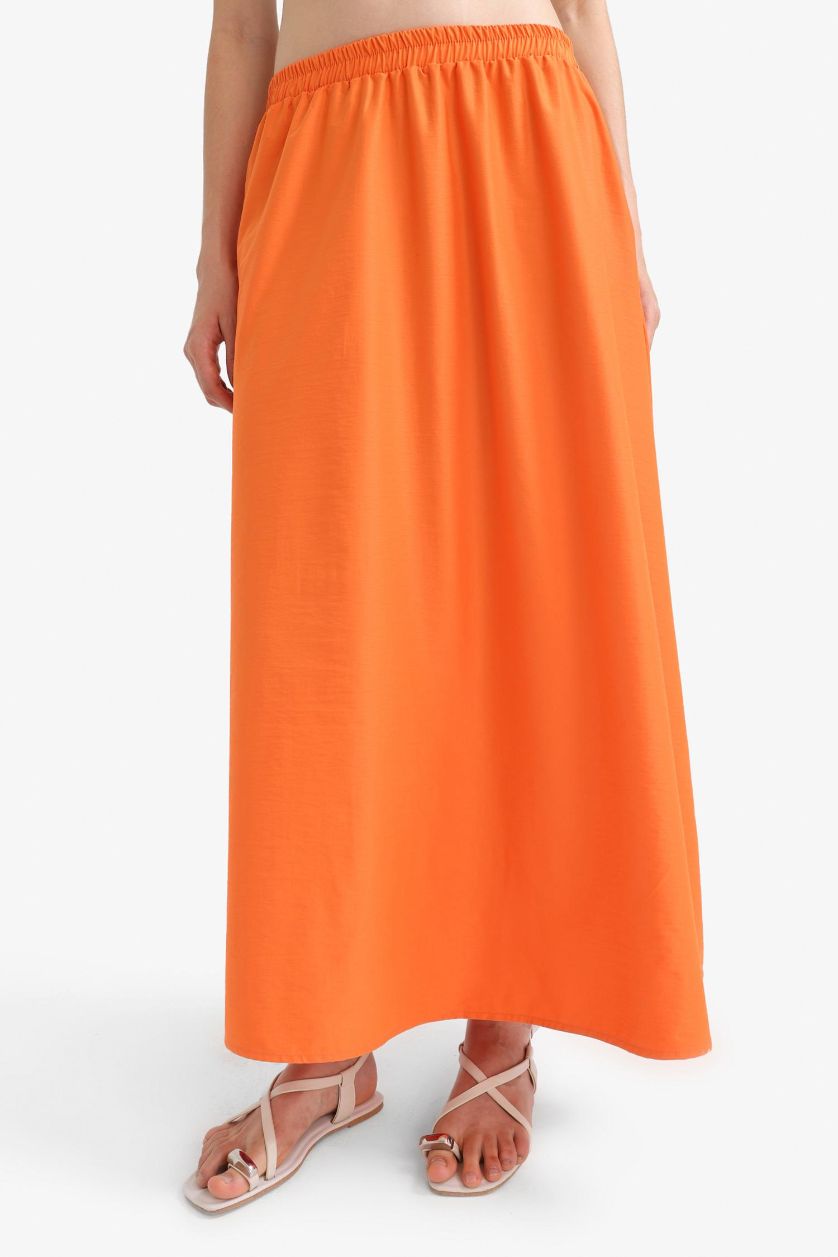 WOMAN Orange A Cut High Waist Maxi Skirt