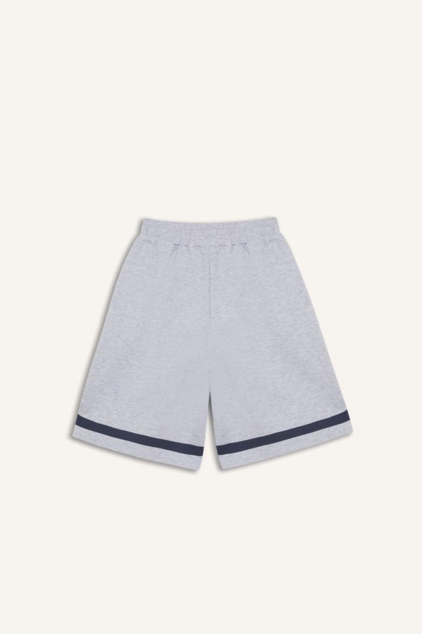 Kız Çocuk - Genç Kız Optik Gri Melanj Beli Lastikli Baskılı Şort Kız Çocuk