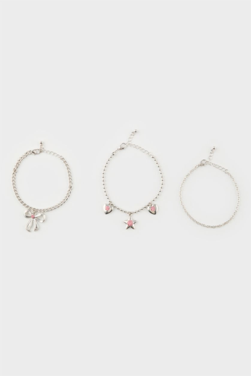 Женщины Разноцветный Женские розовые с камнями 3 пары серебряные браслеты