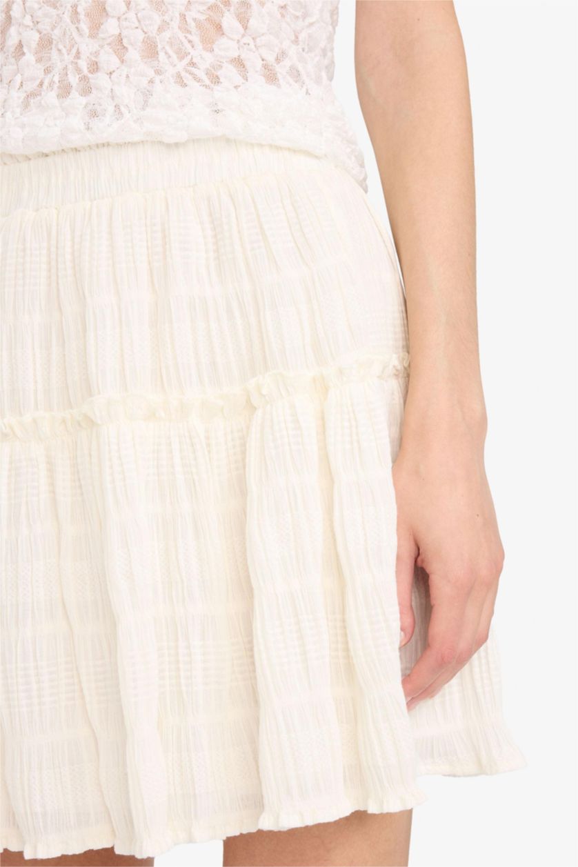 Kadın Ekru Afra x DeFacto A Kesim Normal Bel Pileli Pamuk Astarlı Dokulu Mini Etek