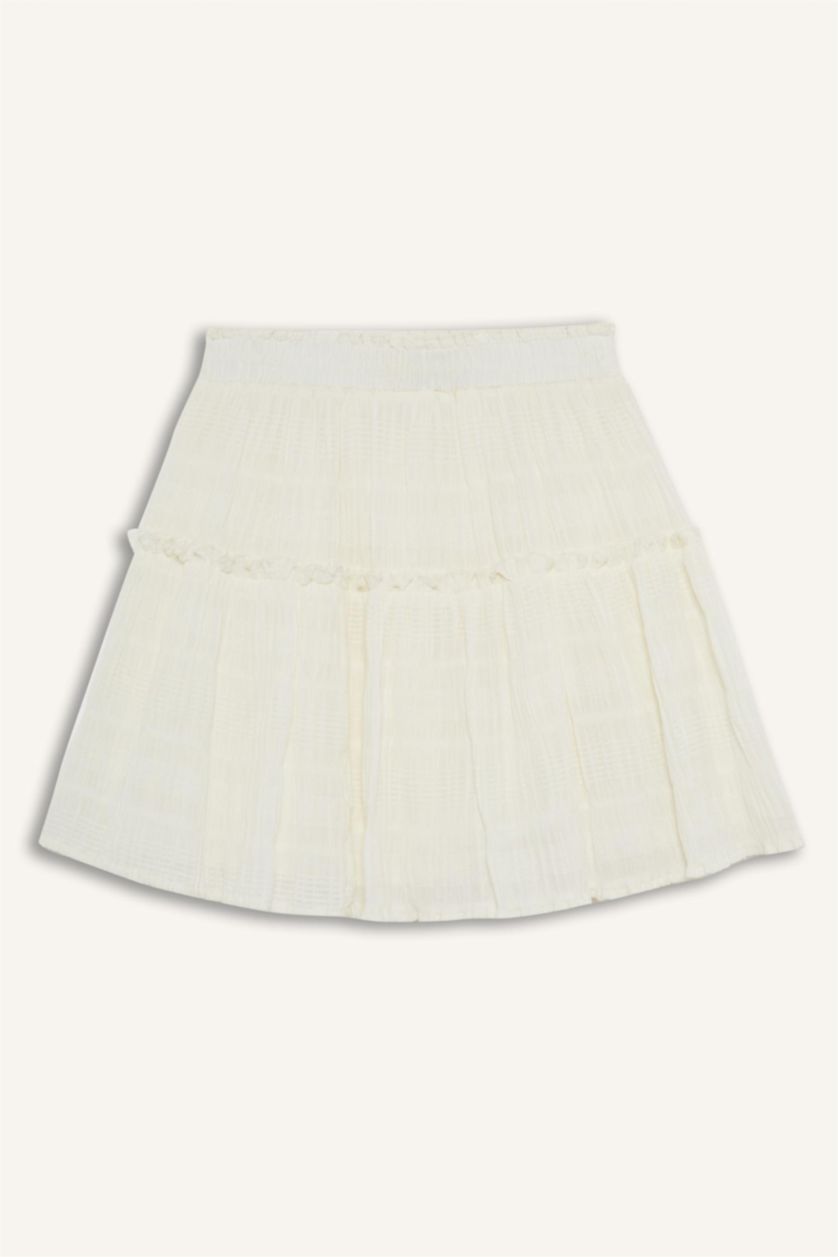 Kadın Ekru Afra x DeFacto A Kesim Normal Bel Pileli Pamuk Astarlı Dokulu Mini Etek