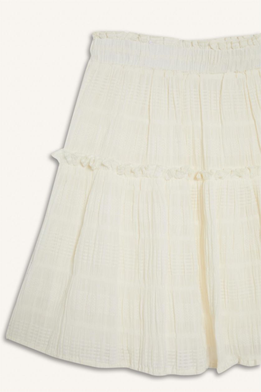 Kadın Ekru Afra x DeFacto A Kesim Normal Bel Pileli Pamuk Astarlı Dokulu Mini Etek