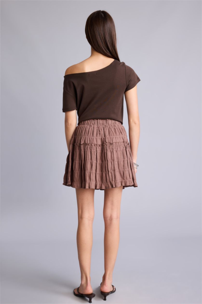 Kadın Kahve Normal Bel Dokulu Mını Etek