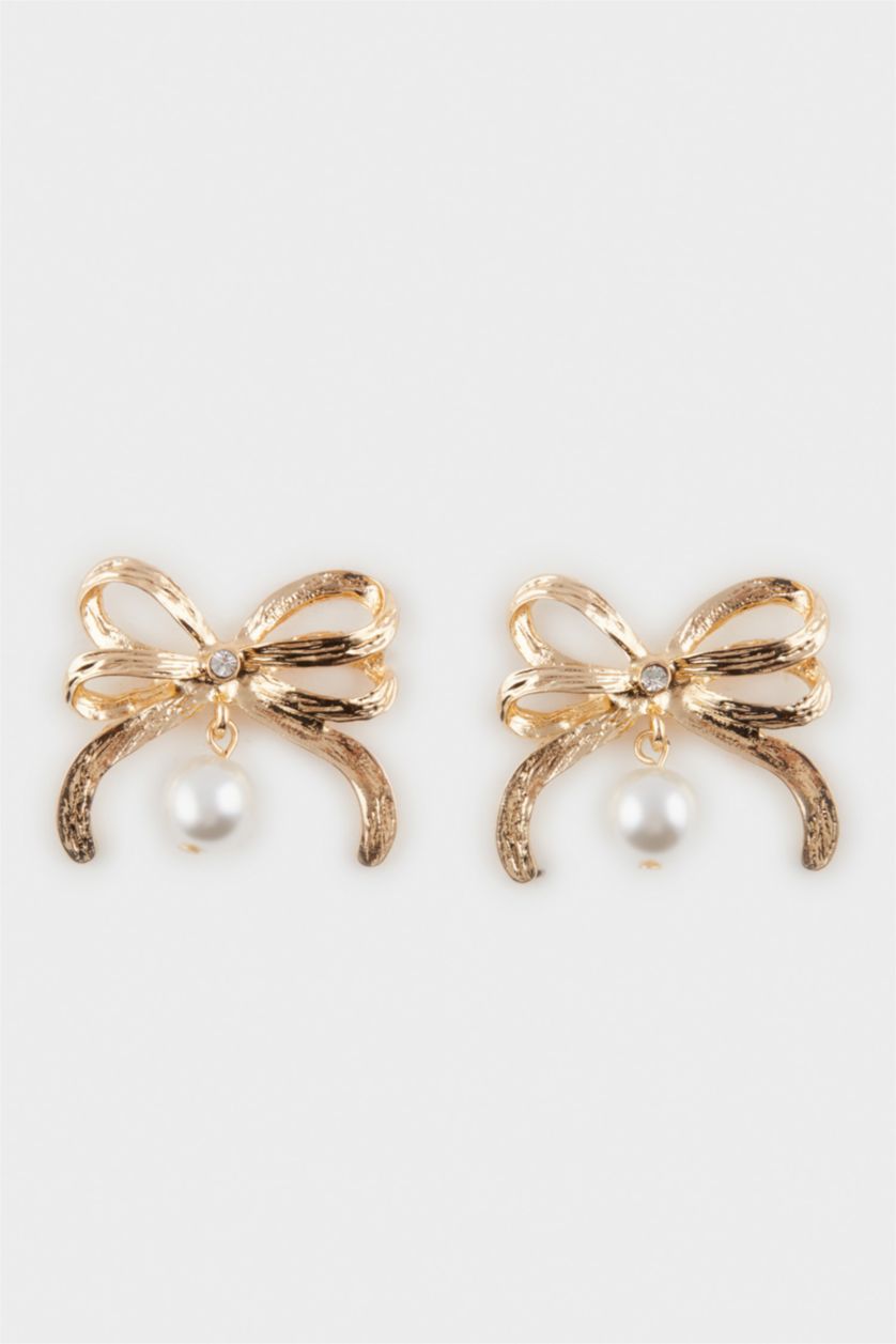 Kadın Karma Kadın Kurdele İncili Gold Küpe