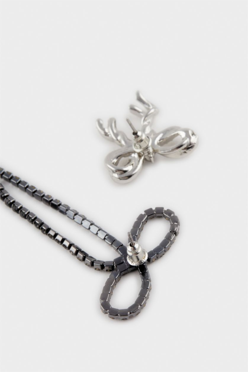 Kadın Karma Kadın 2'li Kurdele Siyah Silver Küpe