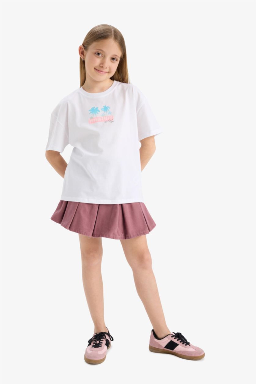 FILLES Blanc T-shirt oversize imprimé à manches courtes et col rond pour fille