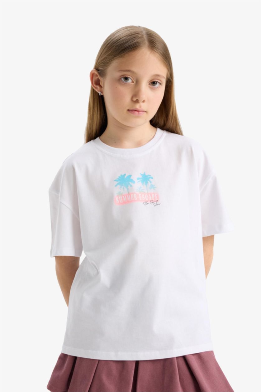 FILLES Blanc T-shirt oversize imprimé à manches courtes et col rond pour fille