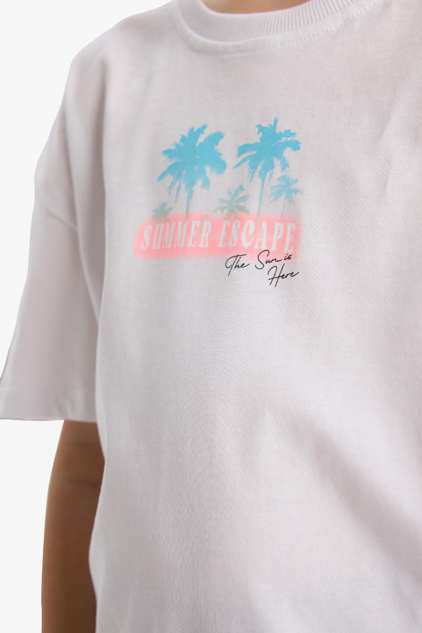 FILLES Blanc T-shirt oversize imprimé à manches courtes et col rond pour fille