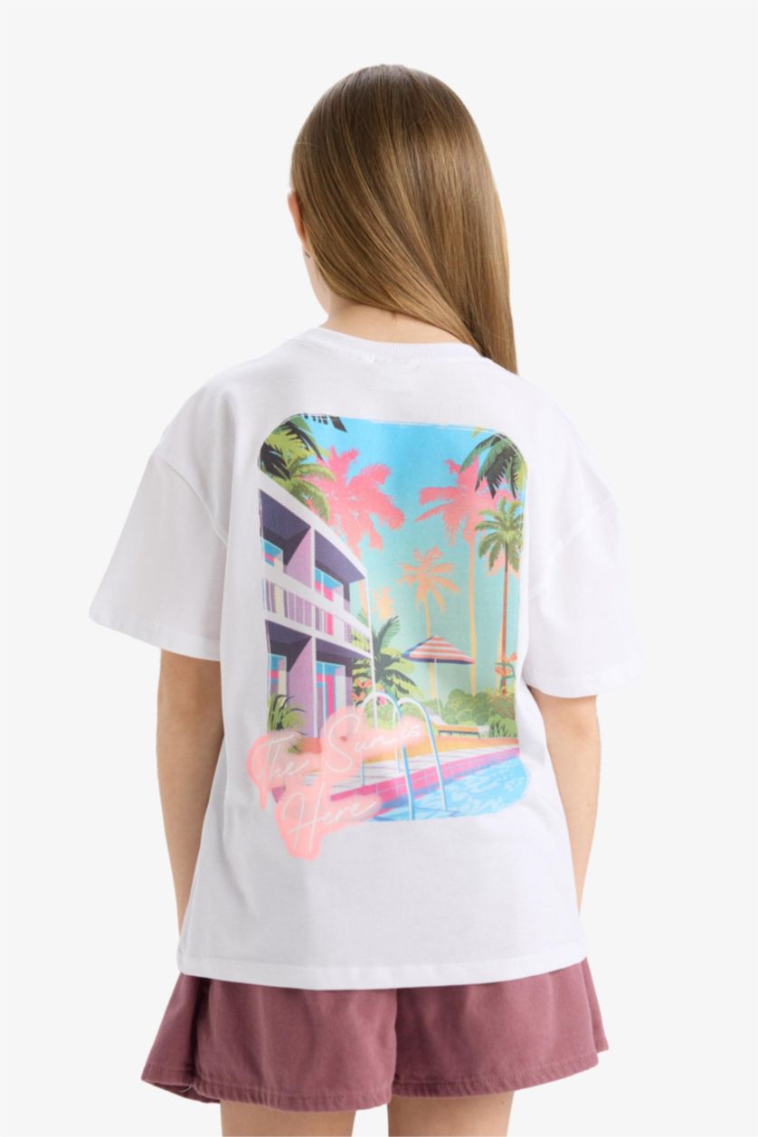 FILLES Blanc T-shirt oversize imprimé à manches courtes et col rond pour fille