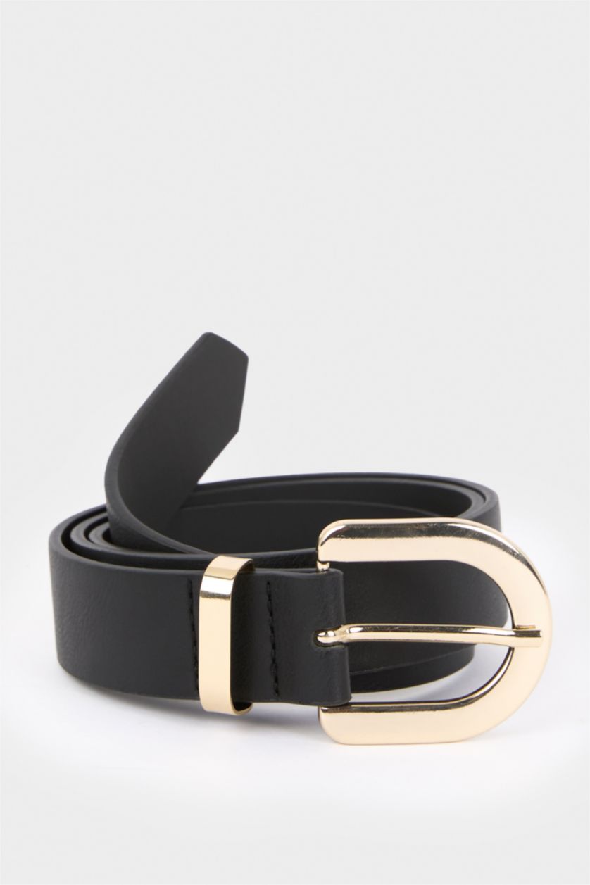 FEMME Noir Ceinture en simili cuir avec boucle ovale pour femme
