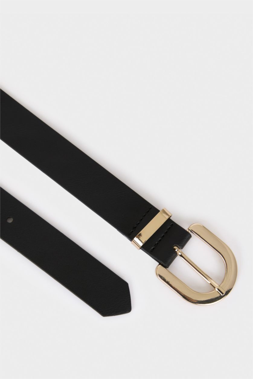 FEMME Noir Ceinture en simili cuir avec boucle ovale pour femme