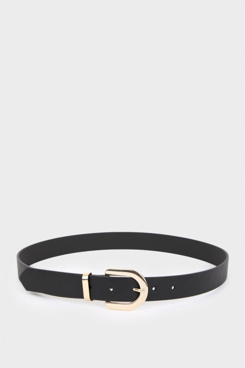 FEMME Noir Ceinture en simili cuir avec boucle ovale pour femme