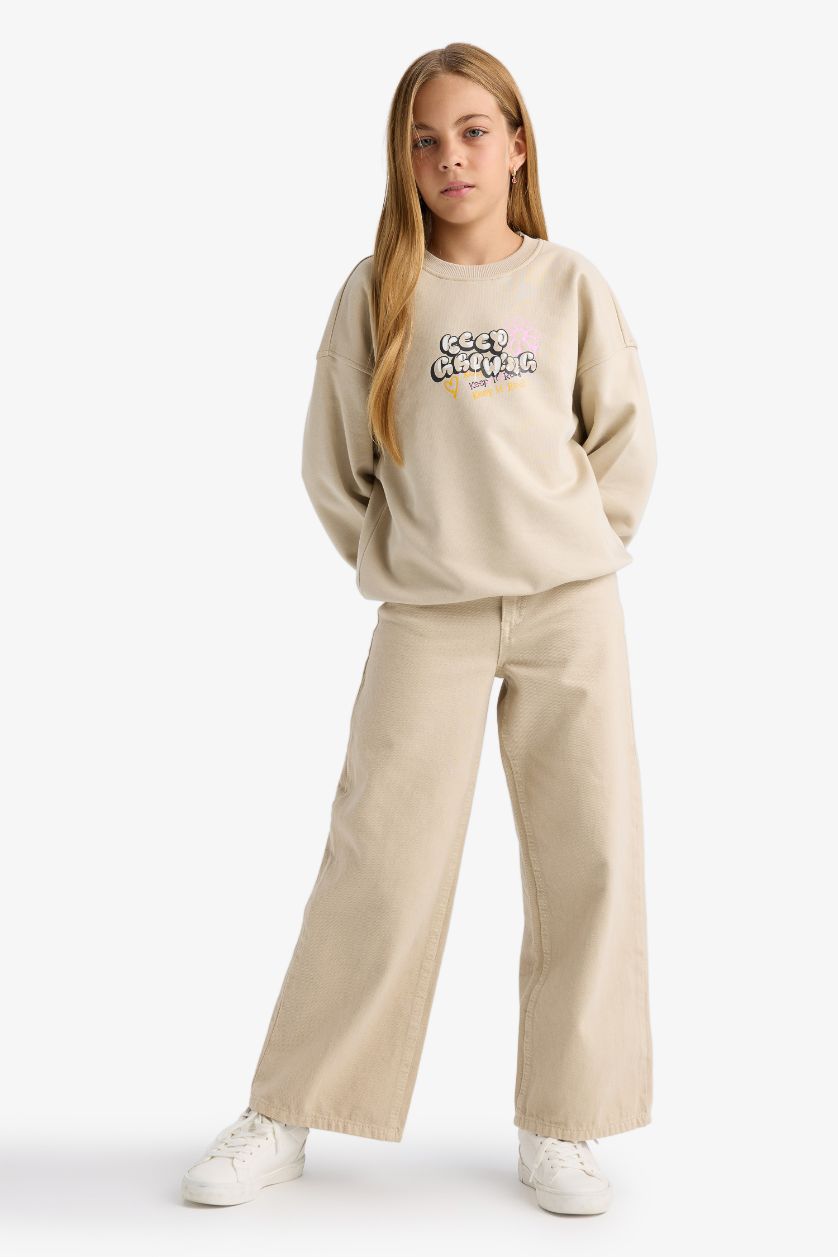 بنات بيج سويت شيرت بناتي اوفر سايز بياخة مستديرة