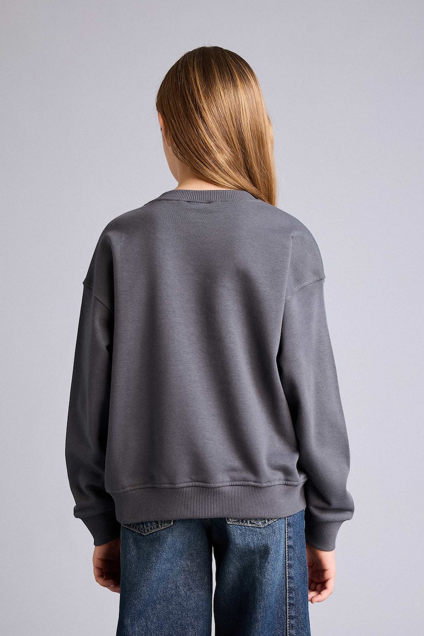 Young Girls - Teen Girls Anthracite Girl Relax Fit Crew Neck Printed Sweatshirt