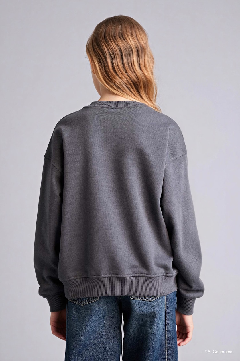Girls & Teens Anthracite سويت شيرت مطبوع قصة مريحة بياخة مستديرة