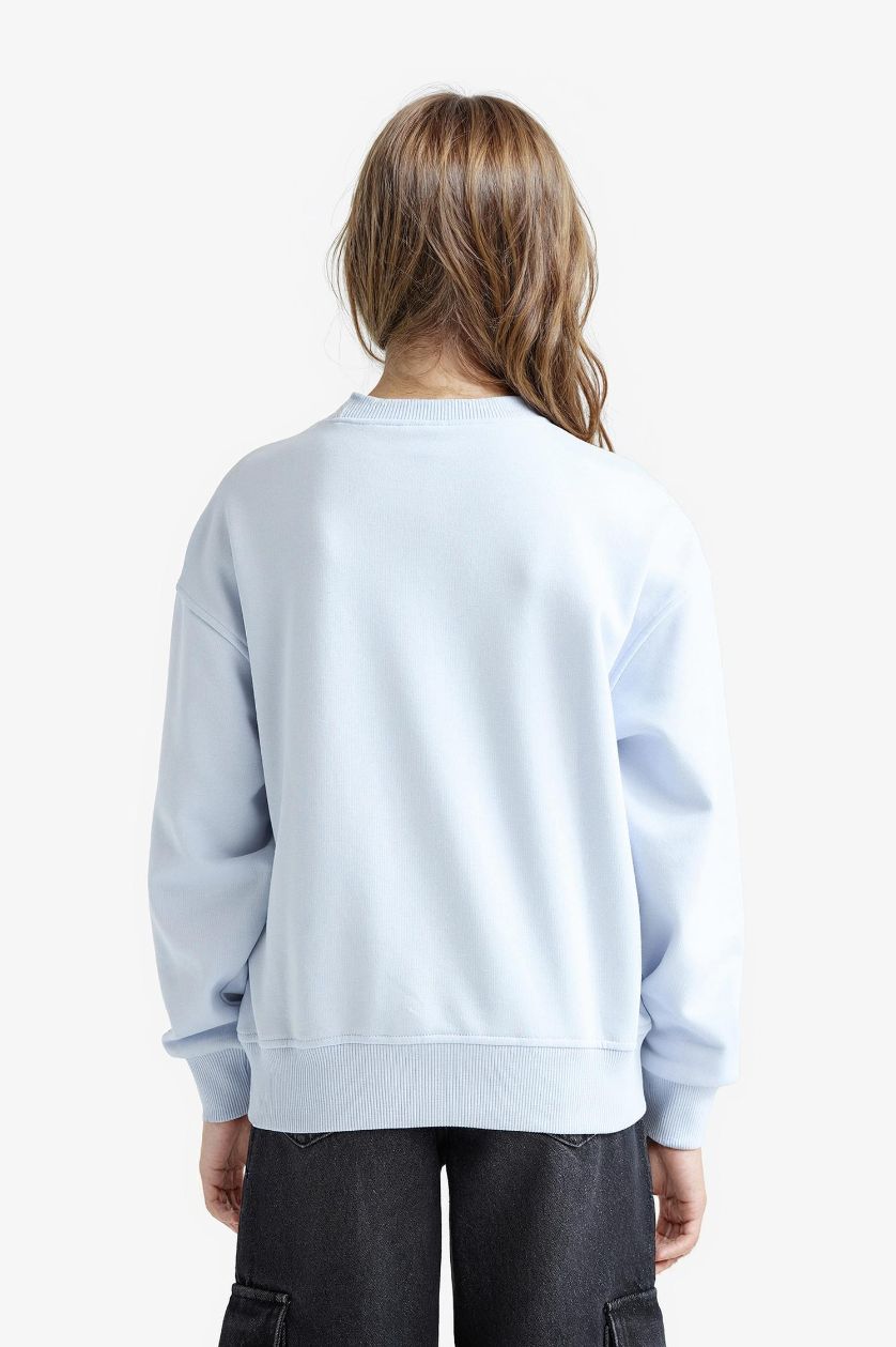 Girls & Teens Light Blue Girl Relax Fit Crew Neck Printed Sweatshirt
