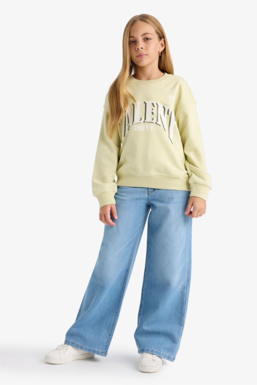 Girls & Teens Light Mint Girl Relax Fit Crew Neck Printed Sweatshirt