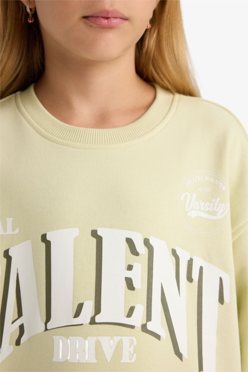 Girls & Teens Light Mint Girl Relax Fit Crew Neck Printed Sweatshirt