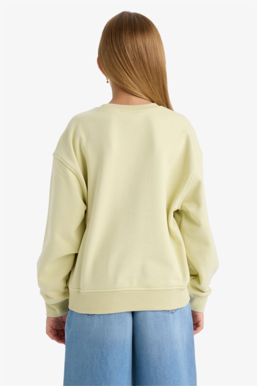 Girls & Teens Light Mint Girl Relax Fit Crew Neck Printed Sweatshirt