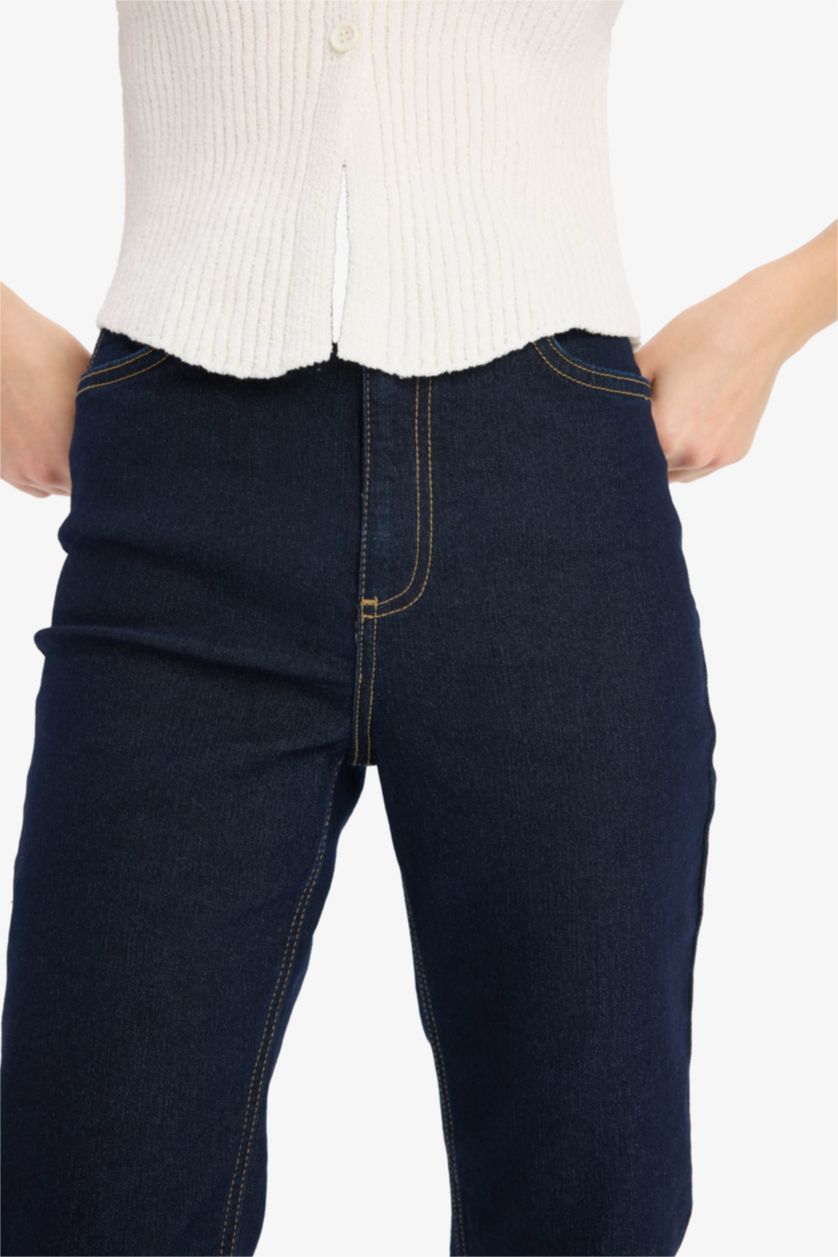 WOMAN Blue Black Normal Waist Trousers
