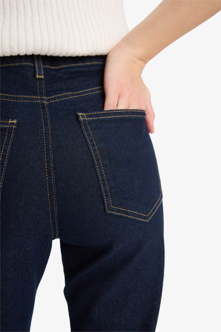 WOMAN Blue Black Normal Waist Trousers