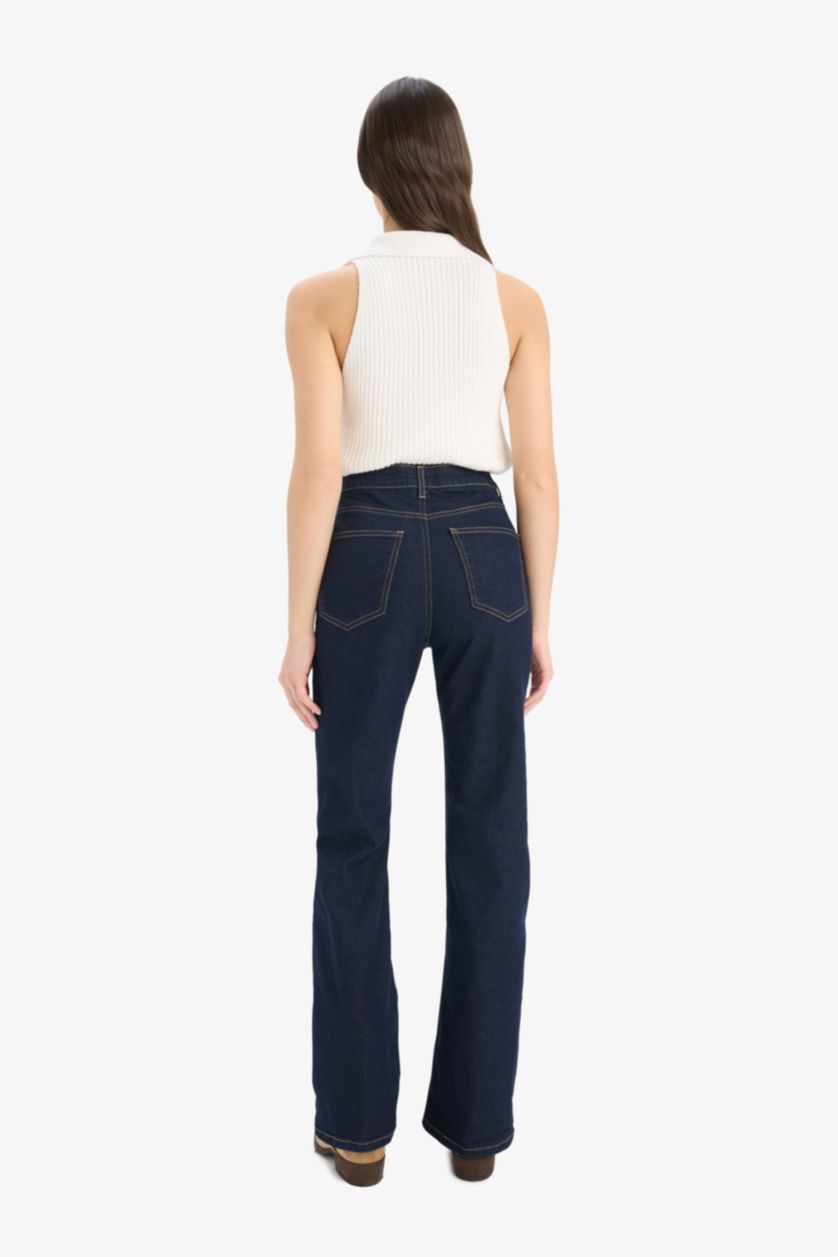 WOMAN Blue Black Normal Waist Trousers