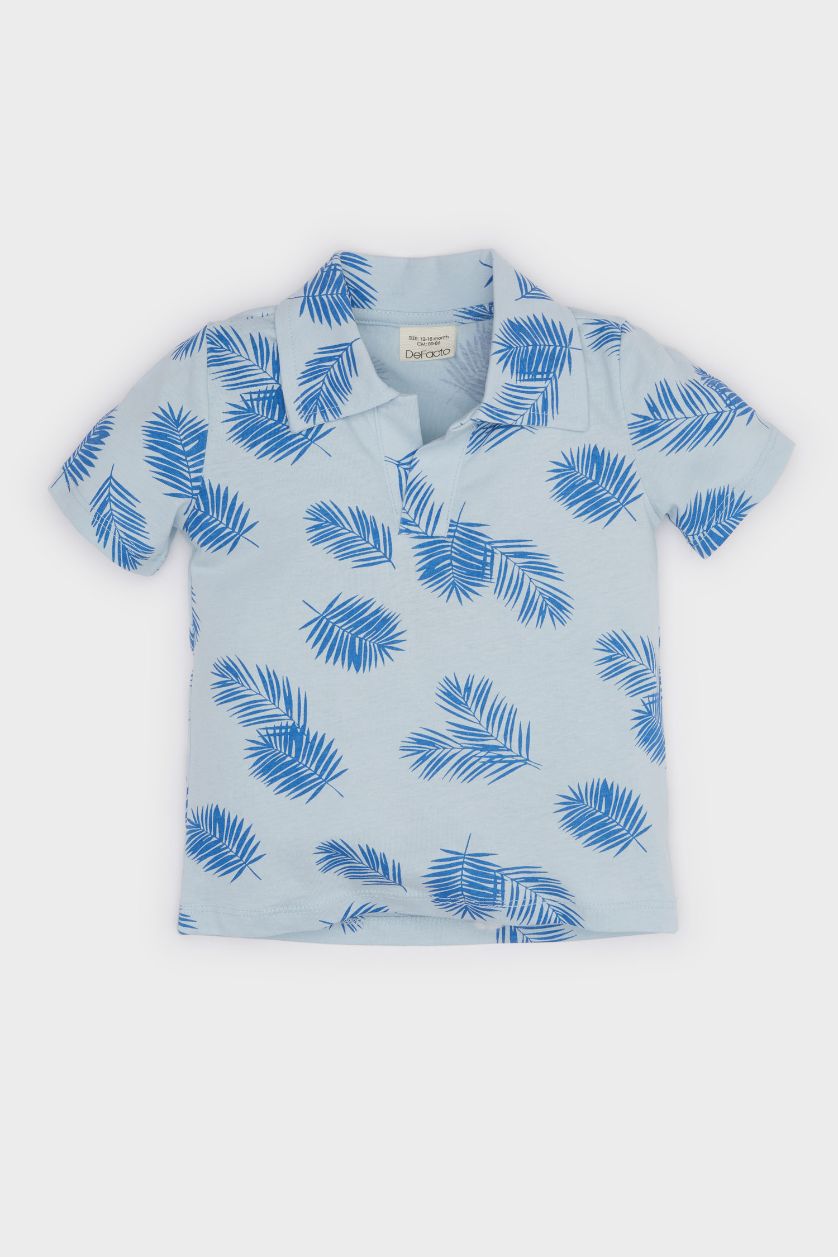 BABY BOY Blue Baby Boy Palm Patterned Short Sleeve Polo T-Shirt
