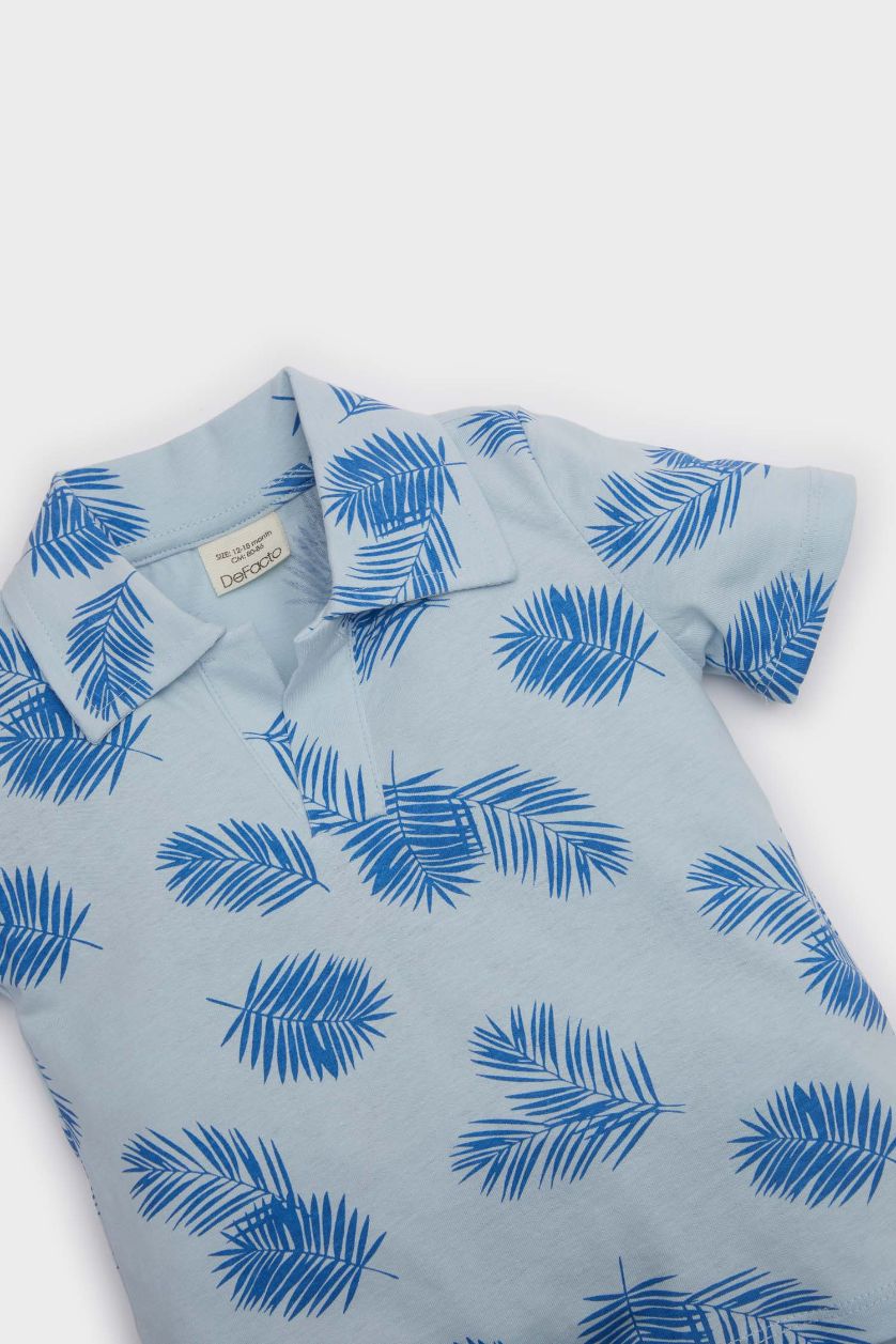 BABY BOY Blue Baby Boy Palm Patterned Short Sleeve Polo T-Shirt