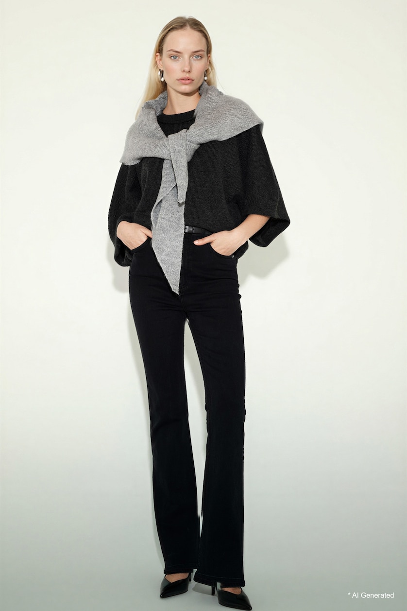 WOMAN Black Mia Normal Waist Bell-bottom Long Jeans